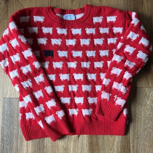 Rowing Blazers Warm & Wonderful Red 100% Wool Diana Fitted Sheep Sweater XL - Picture 6 of 13